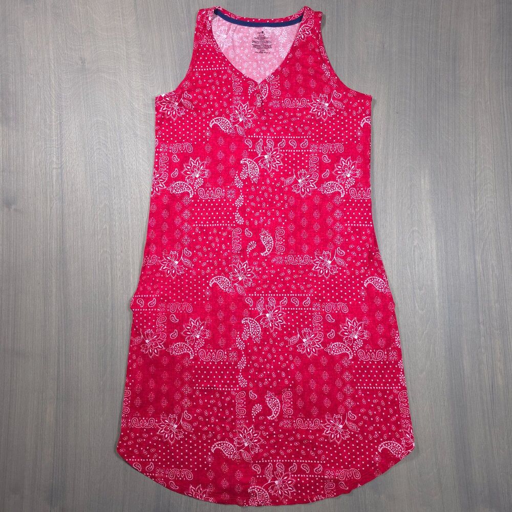 Secret Treasures Red Bandana Sleepshirt Dress Medium Pockets